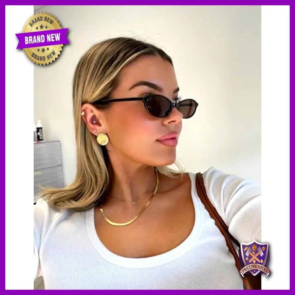 Retro Oval Sunglasses Chic Cat Eye 90s Sunnies Lightweight Narrow Frame